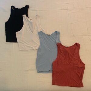 Tilly’s Women's V-Neck Ribbed Crop Tank Top - Black, White, Blue, Red